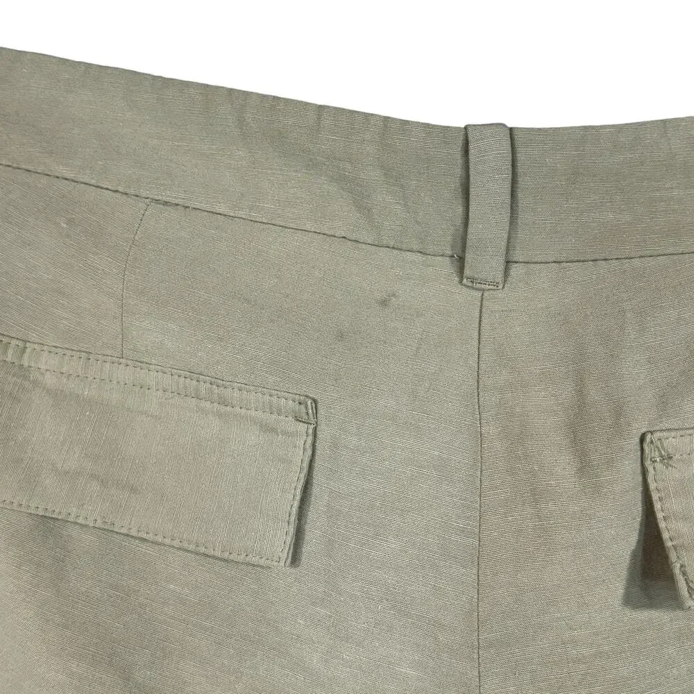 H&M SZ 14 Wide Straight Leg Pants Linen Blend Cargo Pocket Hi-Rise Zip-Fly Beige